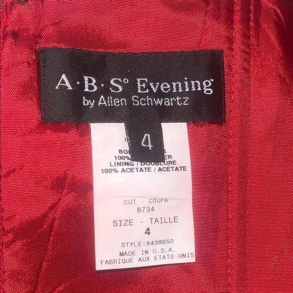 A.B.S. Evening Allen Schwartz Red Satin Gown - Picture 4 of 4